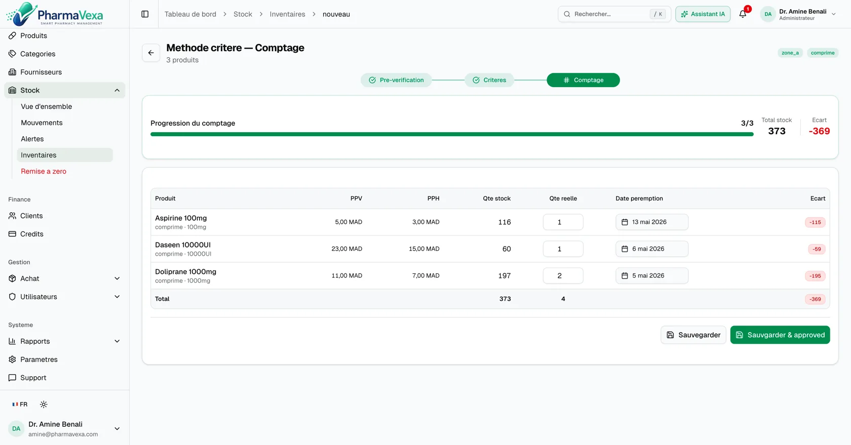 Expiry-date tracking per batch in PharmaVexa